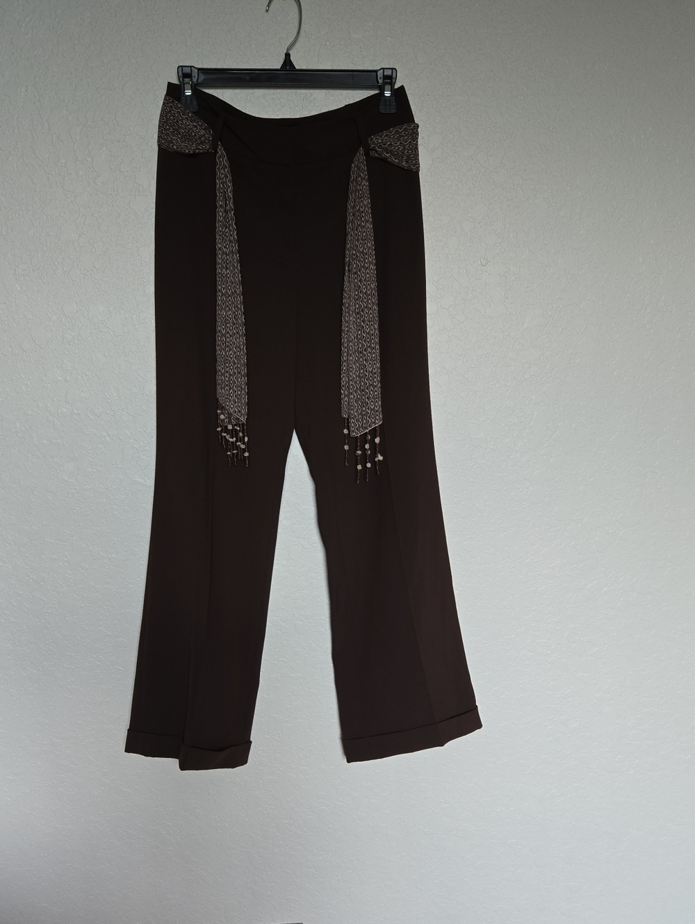 Jones New York Dark Brown Wide-Leg Pants with Decorative Tie